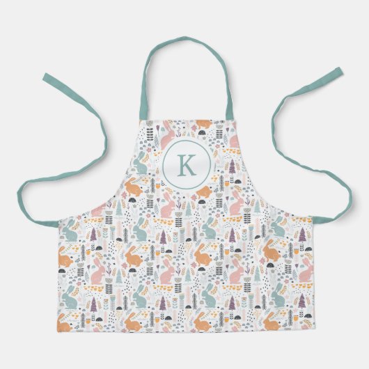 ウッドランドモダンフォレストウサギのパターン エプロン (正面)