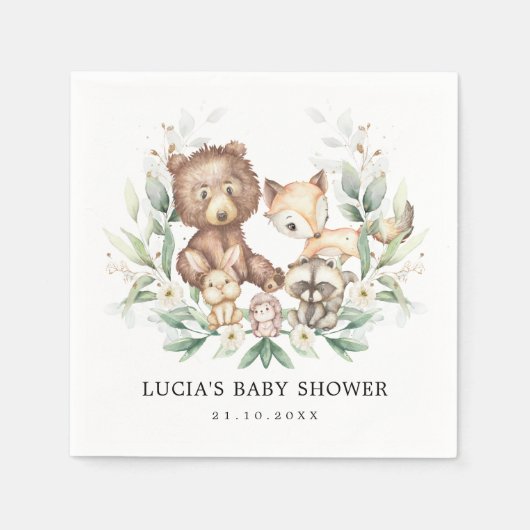 ウッドランドモダン森林動物カップル赤ちゃんシャワー スタンダードカクテルナプキン (正面)