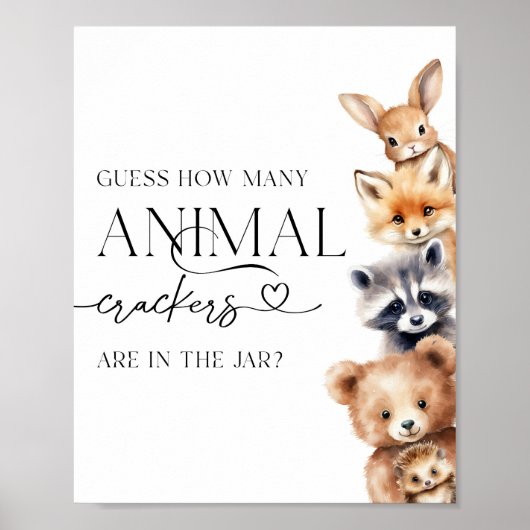 ウッドランドモダン赤ちゃんシャワー動物ゲームを推測 ポスター (正面)