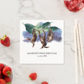 ウッドランドモンキー誕生日 パーソナライズされた スタンダードカクテルナプキン (インサイチュ)