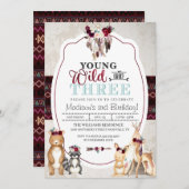 ウッドランドヤングワイルドと3つの誕生日招待状 招待状 (正面/裏面)