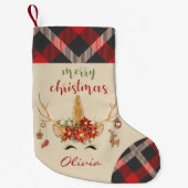 ウッドランドユニコーン顔と〔雄ジカの〕枝角 スモールクリスマスストッキング (正面)