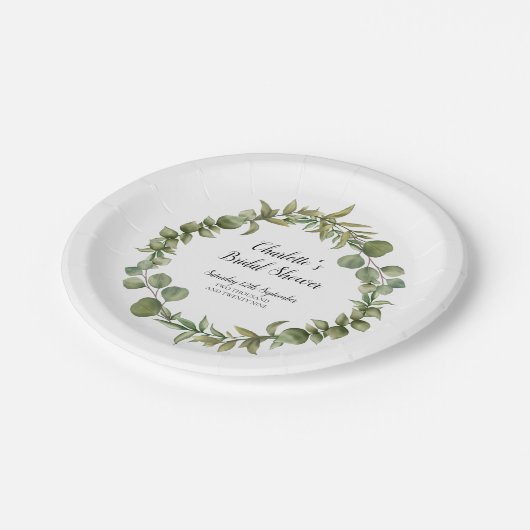 ウッドランドユーカリグリーンウェディングシャワー ペーパープレート (アングル)