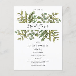 ウッドランドユーカリプスグリーンリーブライダルシャワー招待状 案内ポストカード