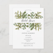 ウッドランドユーカリプスグリーンリーブライダルシャワー招待状 案内ポストカード (正面/裏面)