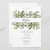 ウッドランドユーカリプトゥスグリーンバプテスマ《キリスト教》洗礼式や命名式 招待状 (正面/裏面)