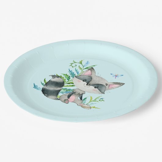 ウッドランドラクーンお洒落アクア ペーパープレート (アングル)