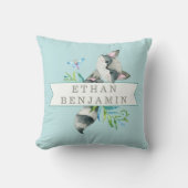 ウッドランドラクーンアクアパーソナライズされた クッション (正面)