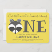 ウッドランドラクーンイエローベビーワンファースト誕生日 招待状 (正面)