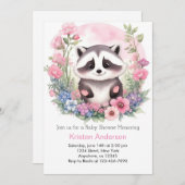 ウッドランドラクーンピンクアドベンチャーガールベビーシャワー 招待状 (正面/裏面)