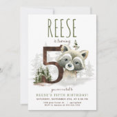 ウッドランドラクーンフィフス誕生日招待状 招待状 (正面)