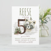 ウッドランドラクーンフィフス誕生日招待状 招待状 (スタンド正面)