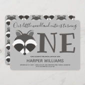 ウッドランドラクーンベビーワンファースト誕生日 招待状 (正面/裏面)