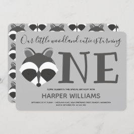 ウッドランドラクーンベビーワンファースト誕生日 招待状