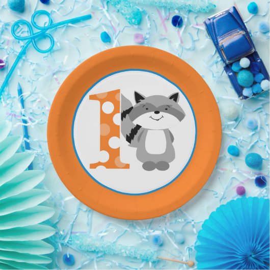 ウッドランドラクーン1stバースデーボーイパーティープレート ペーパープレート (パーティー)