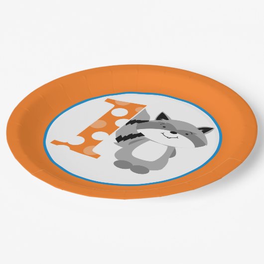 ウッドランドラクーン1stバースデーボーイパーティープレート ペーパープレート (アングル)