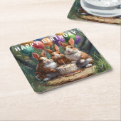 ウッドランドラビットバースデーパーティー スクエアペーパーコースター (アングル)