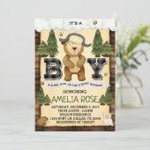 ウッドランドランバージャックベアベイビーシャワー招待状 招待状 (スタンド正面)