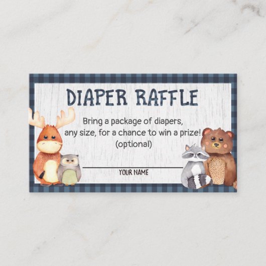 ウッドランドランバージャックベビーシャワーおむつラッフルカード エンクロージャーカード (正面)