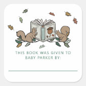 ウッドランドリスのストーリーブックベビー蔵書票 スクエアシール (正面)