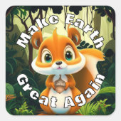 ウッドランドリスのドングリ素晴らしス スクエアシール (正面)