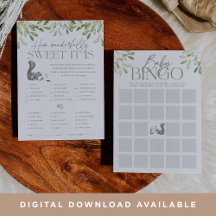 ウッドランドリス二重赤ちゃんシャワーゲームカード