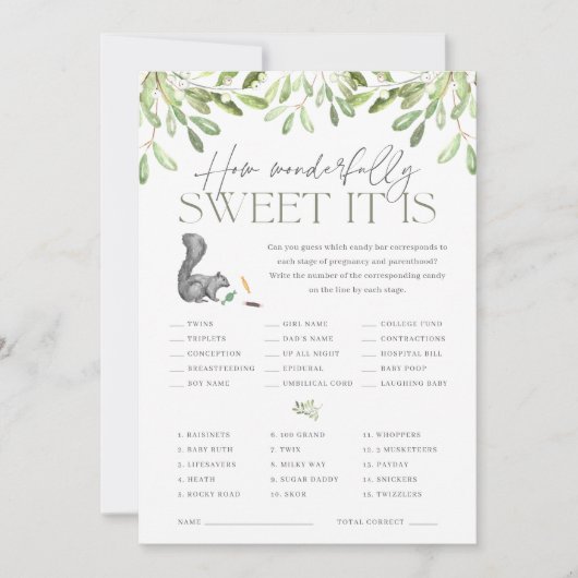 ウッドランドリス赤ちゃんシャワーキャンディーゲームカード 招待状 (正面)