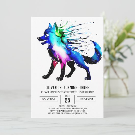 ウッドランドリトルウルフデジタルボーイ誕生日 招待状 (スタンド正面)