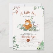 ウッドランドリトルキツネマッシュルーム緑の赤ちゃんシャワー 招待状 (正面)