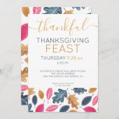 ウッドランドリーフパターン感謝祭ディナーパーティー シーズンカード (正面/裏面)