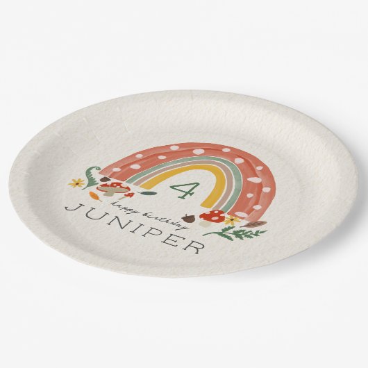 ウッドランドレインボーマッシュルームボタニカルバースデーパーティー ペーパープレート (アングル)