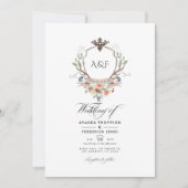 ウッドランドローレルクレストモノグラムQRコード結婚ズ 招待状 (正面)