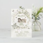 ウッドランドワイルドフラワーリースクリブクレードルベビーシャワー 招待状 (スタンド正面)