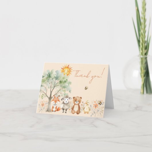 ウッドランドワイルドライフベビーシャワー淡い色のピーチ サンキューカード (正面)