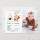 ウッドランドワイルドワンキツネボホボーイ1歳バースデーフォト 招待状 (正面)