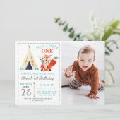 ウッドランドワイルドワンキツネボホボーイ1歳バースデーフォト 招待状 (スタンド正面)