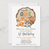 ウッドランドワイルドワンクマキツネラクーン1歳の誕生日 招待状 (正面)