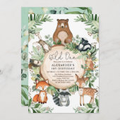 ウッドランドワイルド·ワン·グリーン素朴リー·アニマルズ誕生日 招待状 (正面/裏面)