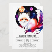 ウッドランドワンダーランドキツネ誕生日 招待状 (正面/裏面)