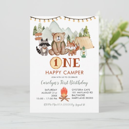 ウッドランドワンハッピーカンパーファースト誕生日招待状 招待状 (スタンド正面)
