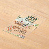 ウッドランドワンハッピーキャンパーキャンプ子供の誕生日 アクリル招待状 (レイダウン)