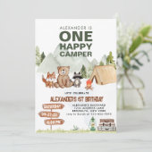 ウッドランドワンハッピーキャンパーキャンプ子供の誕生日 招待状 (スタンド正面)