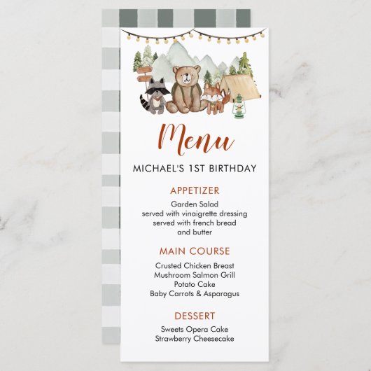 ウッドランドワンハッピーキャンパーファースト誕生日メニュー メニュー (正面/裏面)