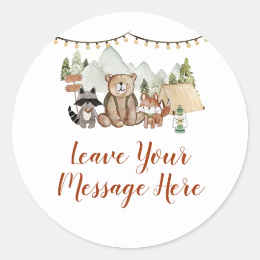 ウッドランドワンハッピーキャンパー誕生日メッセージ ラウンドシール (正面)