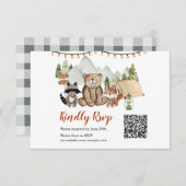 ウッドランドワンハッピーキャンパー誕生日Qr Rsvpカード サンキューカード (正面/裏面)