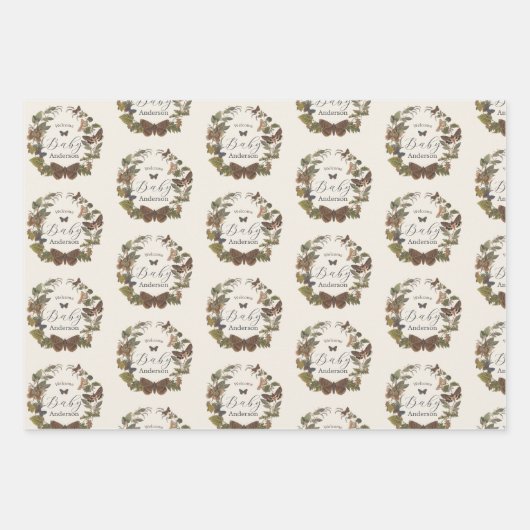 ウッドランドヴィンテージ植物性ベビーシャワー ラッピングペーパーシート (正面2)
