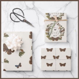 ウッドランドヴィンテージ植物性ベビーシャワー ラッピングペーパーシート