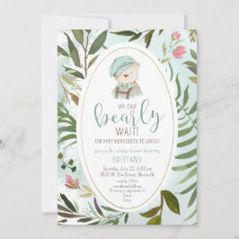 ウッドランドヴィンテージ緑化テディベア赤ちゃんシャワー 招待状