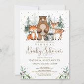 ウッドランド仮想ベイビーシャワーフォレストズームパーティー 招待状 (正面)