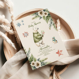 ウッドランド冬のクリスマスベビーシャワー 招待状